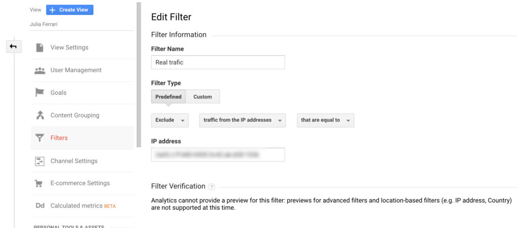 Google Analytics filter